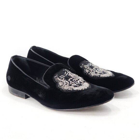 ROBERTO CAVALLI Men's Black Velvet Embroidered Loafers - Picture 4 of 10